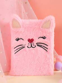 1pc Cute Cat Plush Notebook, Children's Cartoon Writing Book, Girls' Diary, Birthday Gift For Girl - Multicolor - View 7