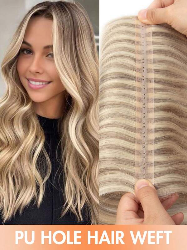 PU Hole Weft Human Hair Extension Real Human Hair Chocolate Brown To Caramel Blonde Straight Human Hair Bundles Invisible Hair Extension