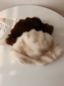 1 件套女士冬季时尚保暖仿皮草渔夫帽和围巾套装秋季服装 - 彩色 - 查看 7