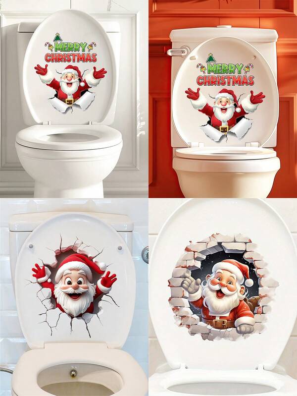 1 peça, adesivo de Natal, decalque para banheiro, Papai Noel, adesivo de PVC removível para decoração de banheiro, 11,4 pol. x 11,4 pol., decoração de Natal, enfeite para casa, design de Papai Noel, padrão festivo, compradores de Natal, decoradores de casa