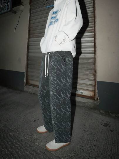 بنطلون رجالي كاجوال من الكوردروي بقصة مستقيمة فضفاضة، بتصميم مطبوع بالصبغة، مناسب للربيع والخريف والارتداء اليومي والمواعيد والرياضات الخارجية والموضة الشارعية