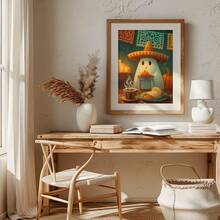 1pc Cute Ghost In Sombrero Print, Ghost Print, Unframed Ghost Halloween Wall Art, Mexican Kitchen Wall Decor, Coffee Poster, Holiday Decor, Fall Decor, Vintage Wall Painting, Artwork For Living Room, Bedroom, Cafe, Home And Room Decoration