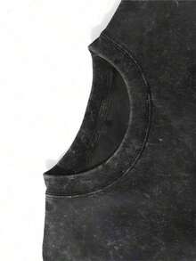 Vintage Texas And Longhorn Print Men's Washed And Distressed Print Round Neck Short Sleeve Casual T-Shirt - 黑色 - 查看 3