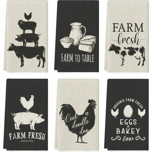 2pcs Farmhouse Kitchen Dish Towels Farm Animals Hand Towels For Cooking Baking, 24x16 Inch Rustic Cow Decorative Kitchen Dish Cloths For Farm Animal Lovers Rustic Gifts