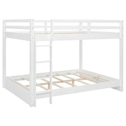 MERAX Wood Queen Size Bunk Bed With Ladder, White