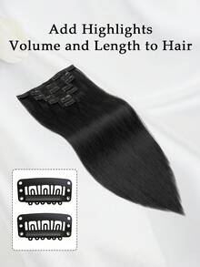 70-100g Clipes de Cabelo Humano Real 7 peças 1 conjunto pode ser usado, 2 conjuntos podem ficar muito cheios, Extensões de Cabelo Humano Natural Retas Sem Costura Clipe-In, Destaques, Essenciais para Férias, Festivais, Escola, Noiva