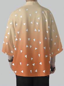 Men's Casual Kimono Cardigan, Chinese Style Hanfu Striped Cardigan, Casual Summer Clothing - Orange - View 2