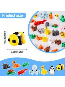 [Juguetes de animales coloridos] Juego de 5/10/15/20 piezas de mini juguetes de animales 3D impresos en colores | Perfecto para calendarios de adviento navideños, regalos de fiesta y regalos de Navidad, hechos de material PLA con botones móviles - Multicolor - Ver 4