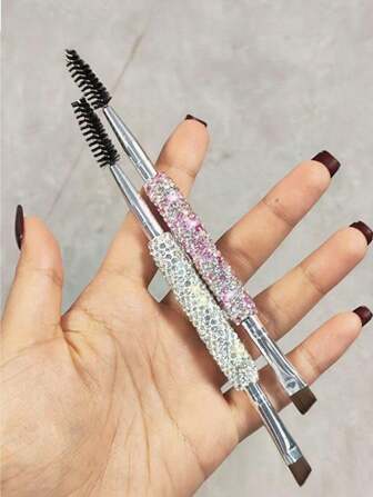 1pc Rhinestone Decorated, Elegant Portable Makeup Brush Set, Includes Eyebrow Brush, Lash Comb, Eyebrow Brush, Large Eyeshadow Brush, Spiral Eyebrow Brush, Ultra-Fine Eyeliner Brush, Multi-Function Lash Brush, Suitable For Eyebrow Tinting, Matte Gel Soft Makeup Tools, Curling Brush, Great Christmas Gift For Girlfriend, Mother, Family, Classmates, Highly Attractively Design