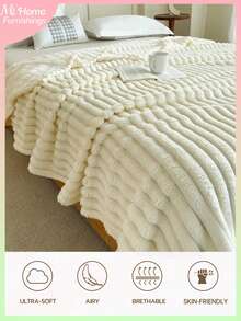 1条米白色魔法绒卷边超柔软毯子，适合男孩、女孩、宿舍使用，传统法兰绒，珊瑚绒材质，适用于沙发、办公室、卧室、旅行和露营，四季皆宜，可机洗 - 奶油白 - 查看 5