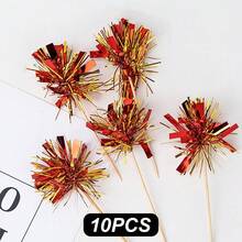 10pcs Multicolor Tinsel/Gold/Green/Red Shiny Tinsel Cake Baking Decor Picks, Suitable For Cake Decorating And Baking, Cupcake Packaging, Birthday Party, Wedding And Tabletop Centerpiece, Christmas - Multicolor - View 16