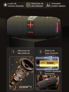 Moreka 385 Portable Bluetooth Speaker 20W | TWS Dual Pairing | 2000mAh Battery 8H Playtime | IPX6 Waterproof Subwoofer with Stereo Sound, USB/TF/AUX Support - Negro - Ver 5