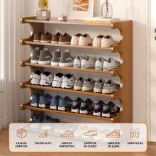 Zapateras modelo E con 6 niveles almacenamiento bambú para 24 pares muebles ecológicos organizador de zapatos multiusos estructura robusta diseño natural moderno para dormitorio entrada sala hogar - Granate - Ver 6