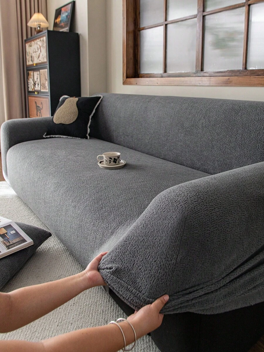 1pc 3D Sofa Cover, Multi-Functional Full Coverage Sofa Protector, Holiday Decorative Elastic One-Piece Sofa Cover, Suitable For 1/2/3/4 Seater Sofa - Dark Grey - View 1