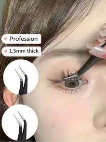 2 pezzi/1 pezzo Strumenti per estensioni ciglie, Pinzette curve nere, Strumenti per il trucco, Pinzette per ciglie