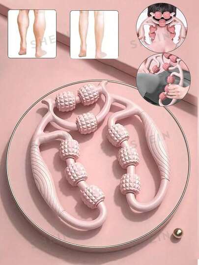 1个9滚轮腿部按摩器，滚动式腿部夹钳，缓解肌肉酸痛，疏通经络，揉捏放松，滚轮设计，适合上学、返校、旅行、居家、水疗、按摩等场合，是旅行必备品，也是按摩工具。