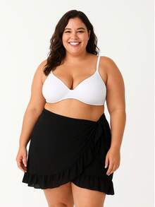 Saida De Praia Mini Saia Pareo Plus Size Lisa Com Babado veste do 46 ao 50