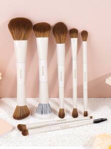 MAANGE 5/7/8/10pcs Soft Dual-Ended Multi-Functional Makeup Brush Set, Including Face Brush, Powder Brush, Blush Brush, Concealer Brush, Contour Brush, Nose Brush, Eyeshadow Brush, Detail Brush, Foundation Brush, Highlighter Brush. Made Of High-Quality Synthetic Hair, Durable For Daily Facial Makeup, Suitable For Liquid, Cream And Powder Products. Can Be Used For Stippling, Blending And Facial Cleansing. - White - View 6