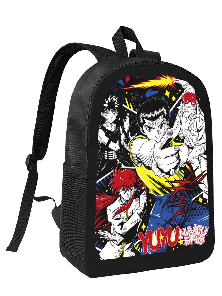 1pc Yu Yu Hakusho Graphic T Printed Backpack, Spacious University Style, Lined With Polyester, Zippered Closure, Hand Washable, Suitable For Daily Commuting And School Travel - 黑色 - 查看 1