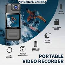 [Cámara de acción portátil] 1 pieza Cámara de acción portátil recargable con visión nocturna, lente rotativa 180°, adecuada para paseos nocturnos, ciclismo de montaña, aventuras en motocicleta, imprescindible para bloggers - 32-128 GB - Ver 8