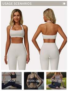 MFVIM 2 件套女式无袖露背吊带上衣和高腰喇叭裤健身服，夏季