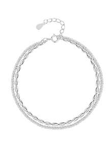 1 Vòng tay hai lớp nhẹ họa tiết hạt gạo gợn sóng bạc Sterling 925 tinh tế dành cho nữ, trang sức cao cấp, quà tặng dự tiệc, quà tặng sinh nhật, đeo hàng ngày - Vòng tay hai lớp lấp lánh hạt gạo - Xem 5