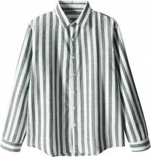 Men's Cotton Linen Striped Long Sleeve Shirt With Color Block, Ideal For Spring And Fall, A Comfortable And Casual Option As A Gift - màu xanh lá - Xem 5