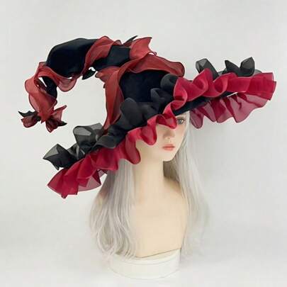 女童哥特式手工蝴蝶结羊毛蕾丝成人万圣节女巫帽公主女士巫师帽