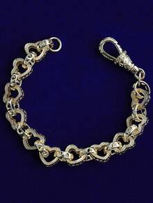 DUBSS 男士镂空心形链条手链，阿尔伯特扣，嘻哈风格饰品 - 心 - 查看 9