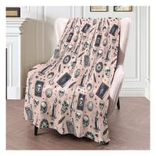Gothic Witchcore Flannel Blanket 50x60in, Skulls, Candles, Spell Books And Moons On Pink Background, Soft Lightweight Throw For Witches, Goth Aesthetic, Halloween Decor Gifts BlanketsCozy All-Season  Blanket - Lightweight Comfort For Warm, Cloud-Like Comfort For Chilly Nights & Winter Lounging