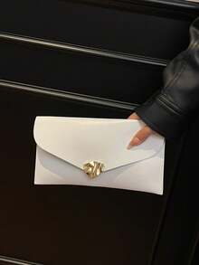 小号信封包，时尚复古纯色女士手提包 - 白色 - 查看 3