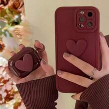 Burgundy Heart-Shaped Protective Case For AirPods 1/2/3/Pro/Pro2, Ideal Gift