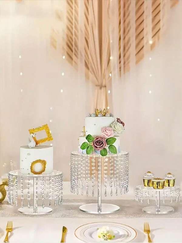 Elegant Acrylic Cake Stand With Crystal Chandelier - Perfect For Weddings, Afternoon Tea, Birthdays & Youngsters Showers, Wedding Cake Decorations