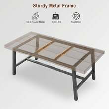 70.87 Large Long Dining Table For 6-8 People, Rustic Wood Kitchen Table With Sturdy Black Metal Legs, Industrial Rectangle Patio Table For Living Room, Kitchen, Dining Room - Grey - View 3