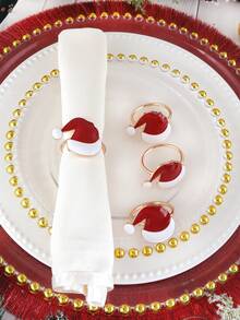 2/4/6 pièces Anneaux de serviette de chapeau de Noël, Porte-serviettes de table de salle à manger d'hôtel de Noël, Porte-serviettes de papier de chapeau de Noël, Pinces de serviette de chapeau de Noël, Convient pour la décoration de nappe de table de fête de Noël