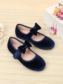 Lovely Bow Decor Flats For Girl, Suitable For Autumn/Winter - Blue - View 2