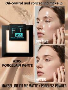 Maybelline Fit Me Matte + Poreless Polvo Compacto, Control de Grasa, SPF30+, Minimiza los Poros, con Espejo y Aplicador Incorporados, Fácil de Retocar, Alta Cobertura, Textura de Polvo Fino, Resistente al Sudor, Larga Duración, Acabado Mate, Unifica el Tono de la Piel - #105 porcelana blanca - Ver 1