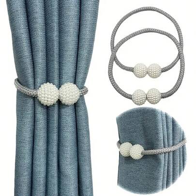 2pcs Classic Magnetic Curtain Tiebacks, European Design, Strong Magnetic Woven Rope, Suitable For Home And Room Decor