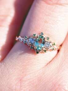 1 PC Luxurious Women's Rings Sparkling Stylish Green Briar Rose Modern Design Rings For Women Engagement Wedding Band Promise Ring Birthday Merry Christmas Valentine's Day Anniversary Gift For Her Jewelry Ring - Hoa hồng vàng - Xem 2