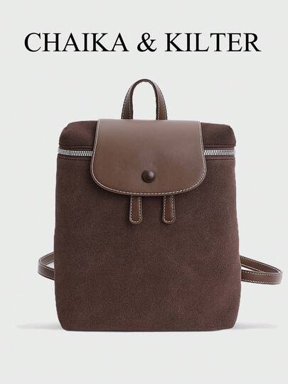 1件 CHAIKA & KILTER 纯色麂皮绒手提包，女士复古休闲多功能双肩包，可作单肩包或斜挎包使用，适合日常购物（附赠吊坠）