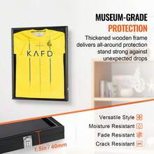 Jersey Display Frame Case, 590 X 790 X 40 Mm, Large Lockable Sport Jersey Shadow Box With 98% UV Protection PC Glass And Hangers, For Baseball Basketball Football Hockey Shirt And Uniform - Black - View 2