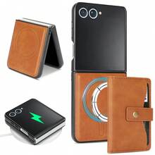 Vintage Magnetic Wallet Phone Case + Magnetic Card Holder Set Made Of Quality PU + TPU With Shockproof, Anti - Slip & Wear - Resistant Functions - Galaxy Z Flip 5, Galaxy Z Flip 6 - Màu xanh lam - Xem 4