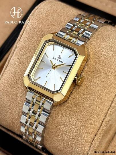 Pablo Raez 1件18K金女士腕表，不锈钢夏季配饰，复古腕表，银饰，不褪色，真品魅力，顶级品质，女士时钟，奢华正装腕表，IPS电镀，优雅新款长方形奢华石英表