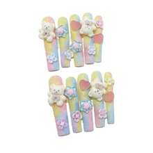 10 Pieces/Set Super Long Water Pipe Nails Macaron Flocked Bear Cute Handmade Wearable Nails Wearable Nail Stickers Suitable For Daily Commuting Outings Vacation Party Christmas Halloween Valentine's Day Or Mother's Day Gifts For Friends, Family, Girlfriend - Ống nước dài - Xem 4