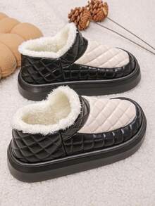 Nuevas pantuflas de peluche beige de caña alta para invierno, para uso diario y exterior, con talón completamente cubierto, forro cálido, tallas 36-45, pantuflas de interior - Diamante blanco y negro sobre fondo negro - Ver 10