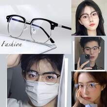 Óculos de Armação Retrô Meia, Miopia Pode Ser Combinada com Óculos Anti-Luz Azul, Adequado para Mulheres, Ciência e Tecnologia e Moda Masculina