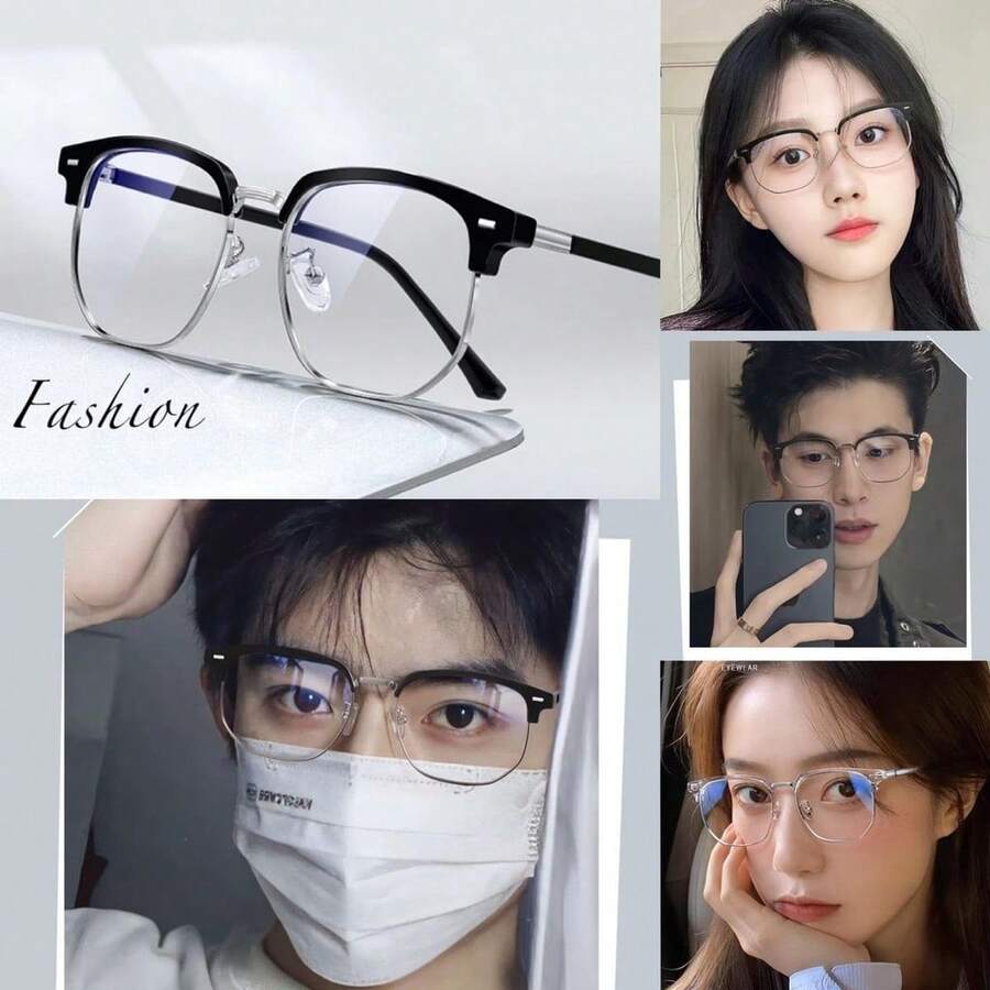 Óculos de Armação Retrô Meia, Miopia Pode Ser Combinada com Óculos Anti-Luz Azul, Adequado para Mulheres, Ciência e Tecnologia e Moda Masculina