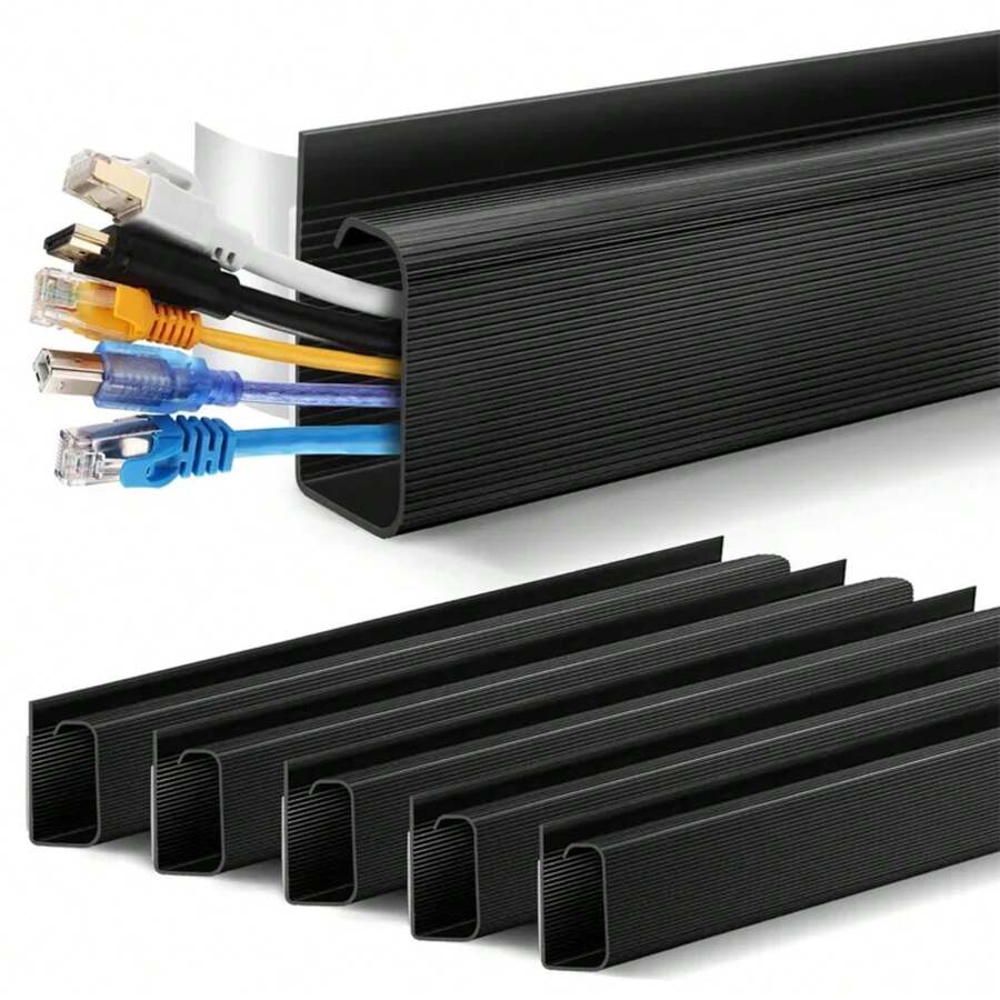 Bandeja de cables de escritorio de PVC de 40cm, gestión de cables debajo del canal de escritorio, ocultador de cables de entrada, sin perforación, organizador de cables para el hogar y la Oficina QEFU - Gris - Ver 1