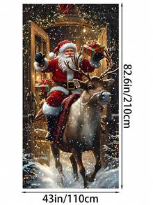 1pc Christmas Santa Claus & Rabbit Snowy Landscape Polyester Door Banner, Holiday Hanging Decor, Suitable For Christmas New Year Home/Shop Door Wall Decoration - Multicolor - View 17