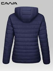 Cavva 女士连帽羽绒服，防风轻便，绗缝内衬，拉链设计，休闲保暖，适合冬季穿着，带4个口袋，适合徒步、露营、工作等场合，抓绒面料。